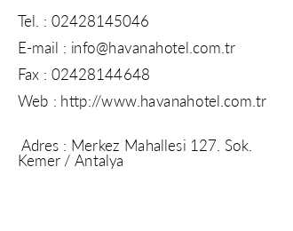 Havana Hotel iletiim bilgileri